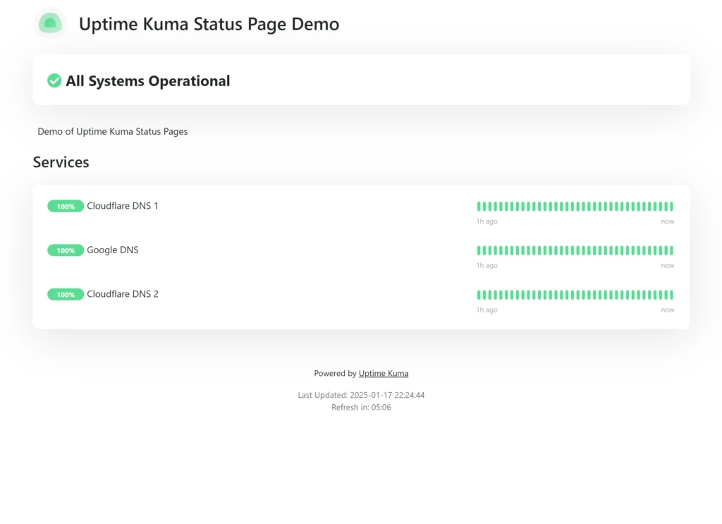 Uptime Kuma Status Page Demo 1024x743